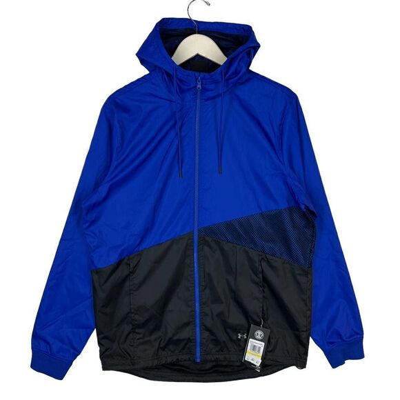 New Under Armour Men US S Sports Jacket Windbreaker Black Blue Lightweight  - Picture 3 of 13